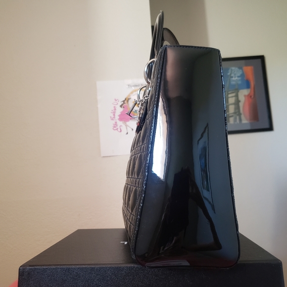 Lady Dior black patent silver hw large bag - Picture 8 of 10